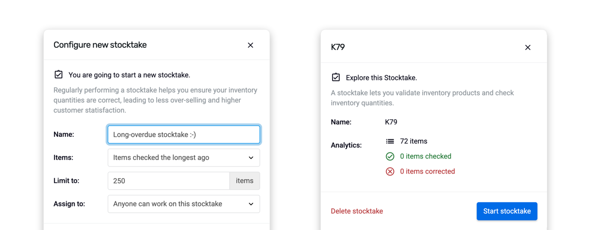 Screenshot showing the advanced filtering options for creating a Stocktake list