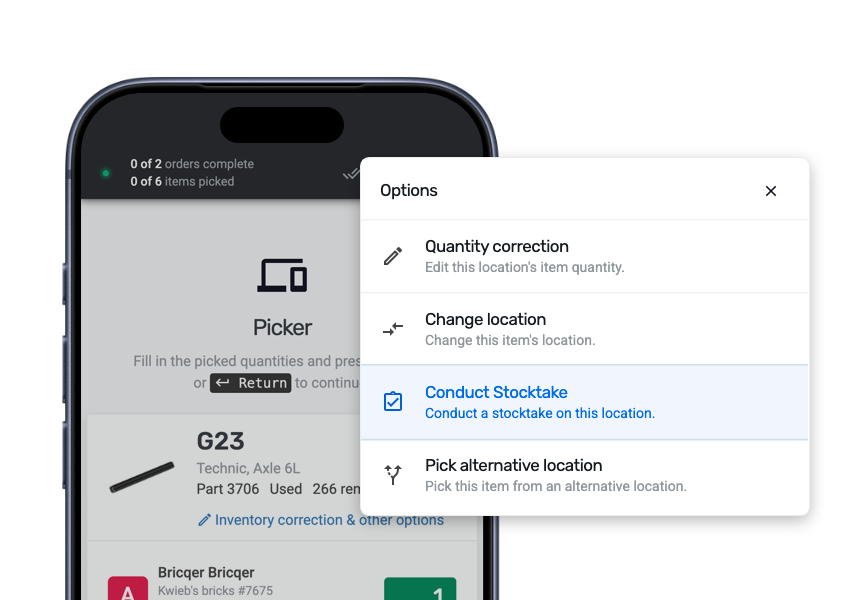 Screenshot showing how to start a new Stocktake session from within the Picker