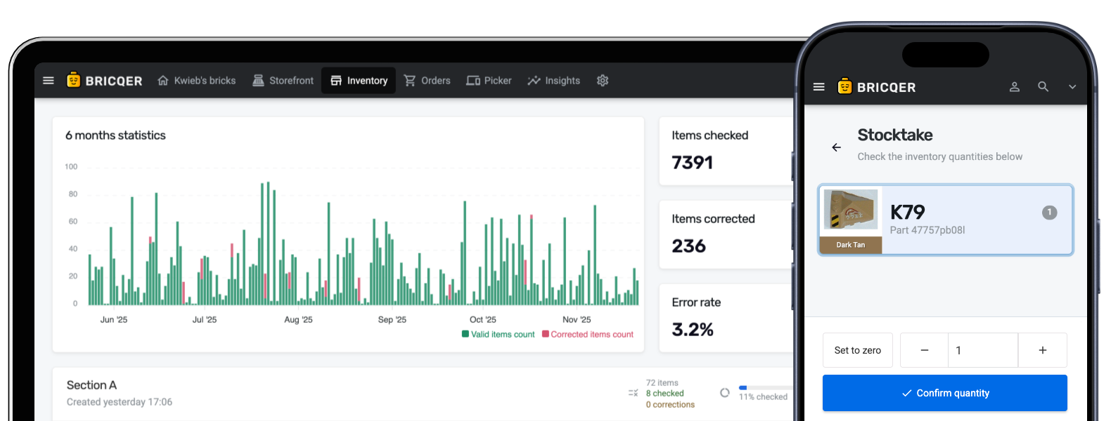 Screenshot showing the new Stocktake admin interface on a tablet