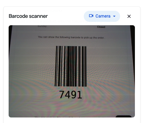 Screenshot showing an example of scanning a pick-up barcode