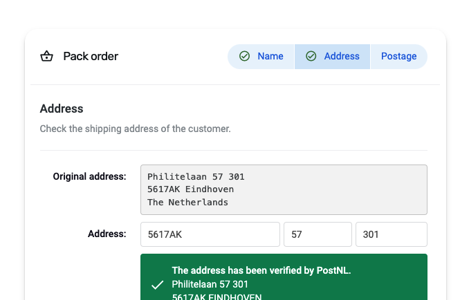 Screenshot of checking the customer's address