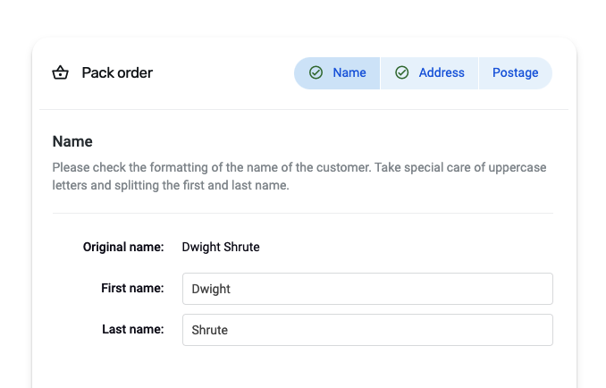 Screenshot of checking the customer's name