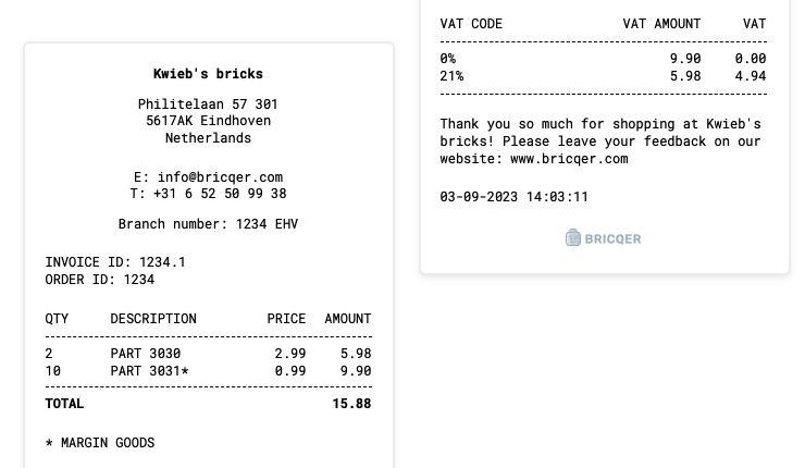 Screenshot of an example receipt