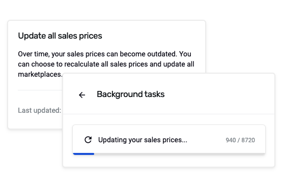 Screenshot of updating sales prices